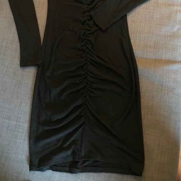 Black Long Sleeve V Neck Gathered Wilfred Dress SM - Picture 2 of 3